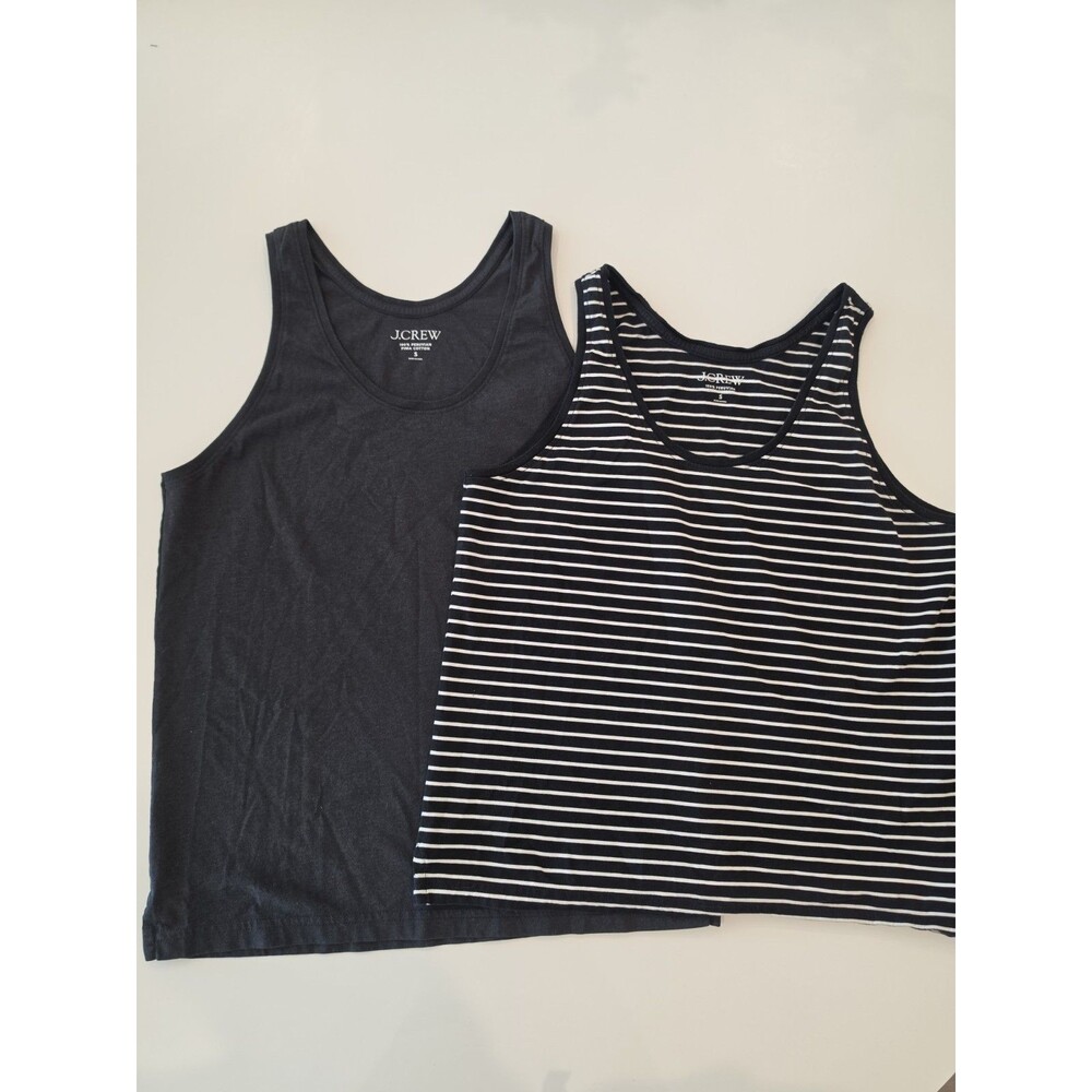 J.Crew Essential Tank Top Sz S Black Striped 100% Peruvian Pima Cotton Set Of 2